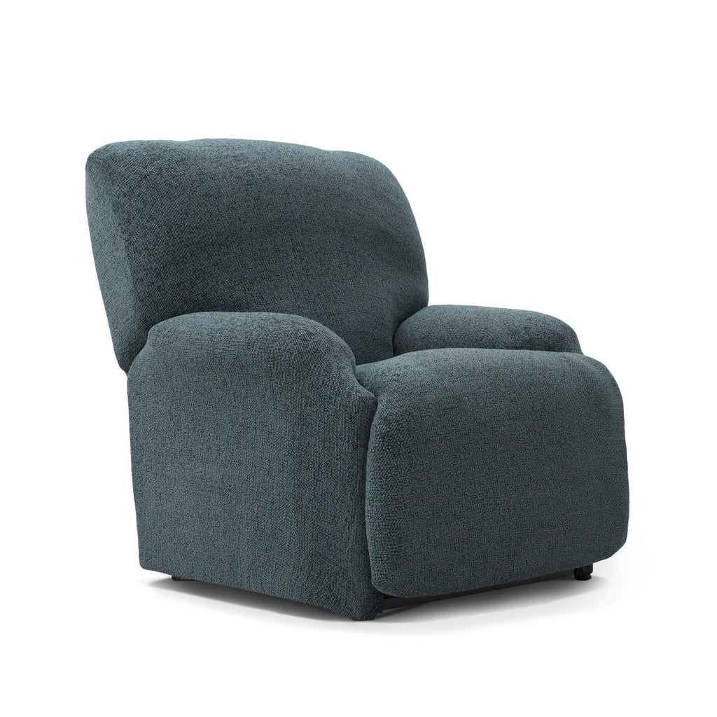 Funda de sillón relax elástica Soraya en color Azul grisáceo, pies juntos