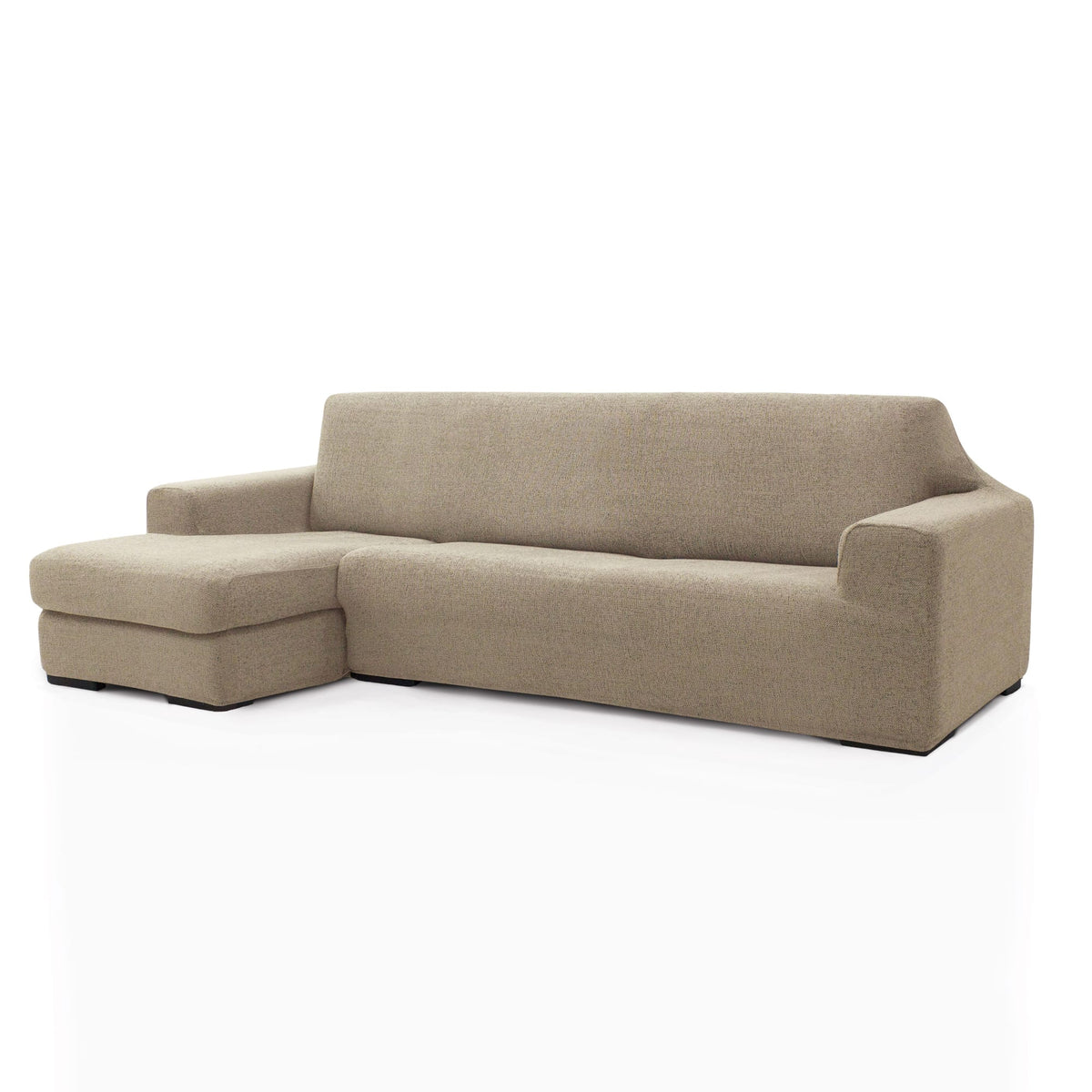 Funda de chaise longue elástica Soraya en color Beige, brazo corto, lado izquierdo