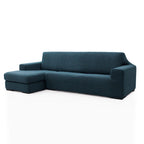 Funda de chaise longue elástica Soraya en color Azul petróleo, brazo corto, lado izquierdo