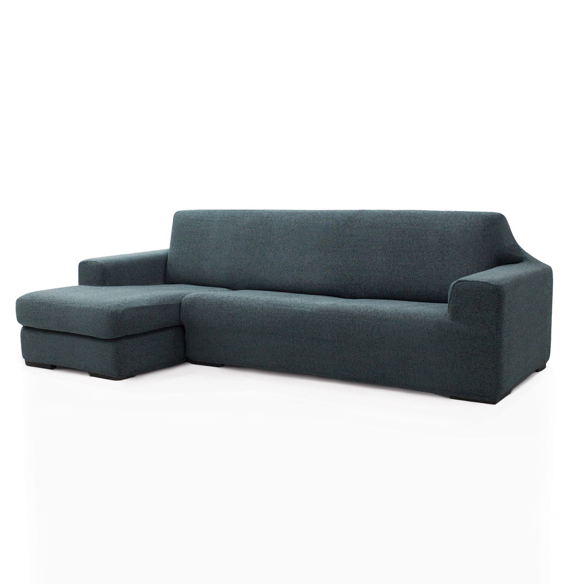 Funda de chaise longue elástica Soraya en color Azul grisáceo, brazo corto, lado izquierdo