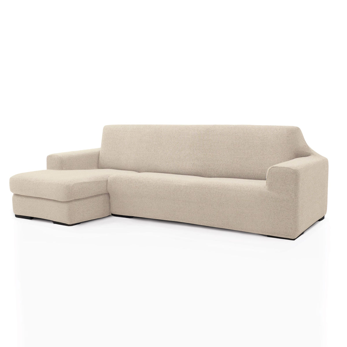 Funda de chaise longue elástica Soraya en color Marfil, brazo corto, lado izquierdo