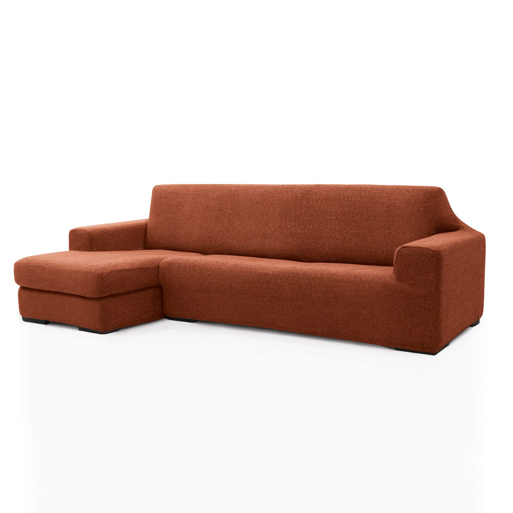 Funda de chaise longue elástica Soraya en color Teja, brazo corto, lado izquierdo