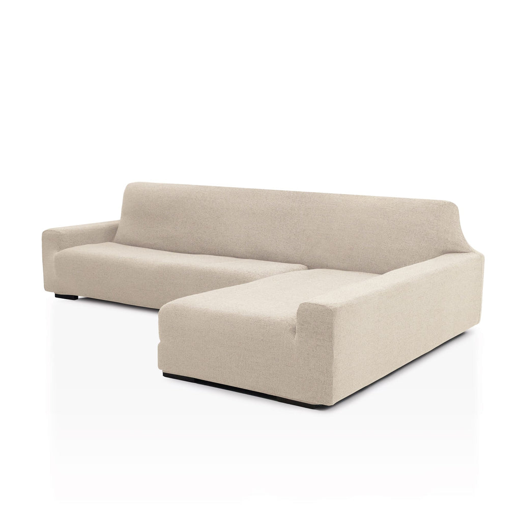 Funda de chaise longue elástica Soraya en color Marfil, brazo largo, lado derecho