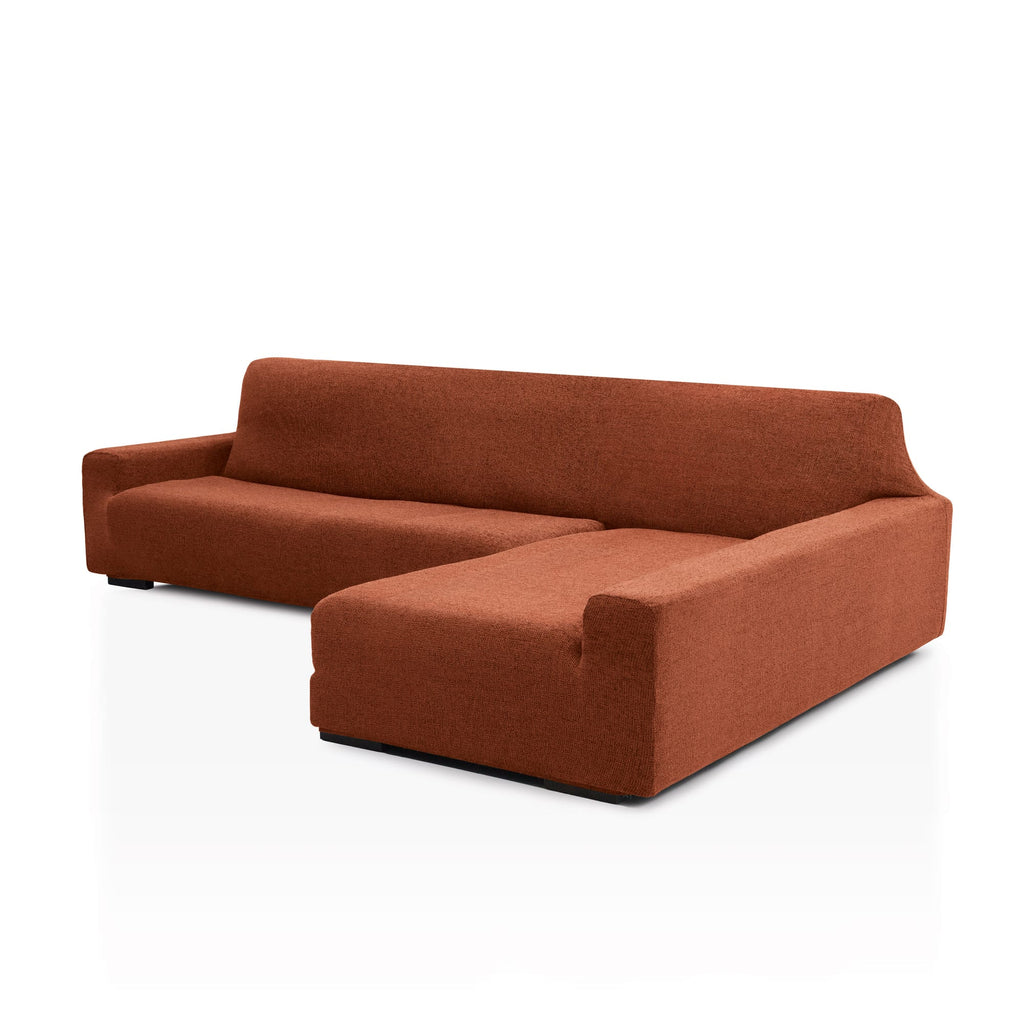 Funda de chaise longue elástica Soraya en color Teja, brazo largo, lado derecho
