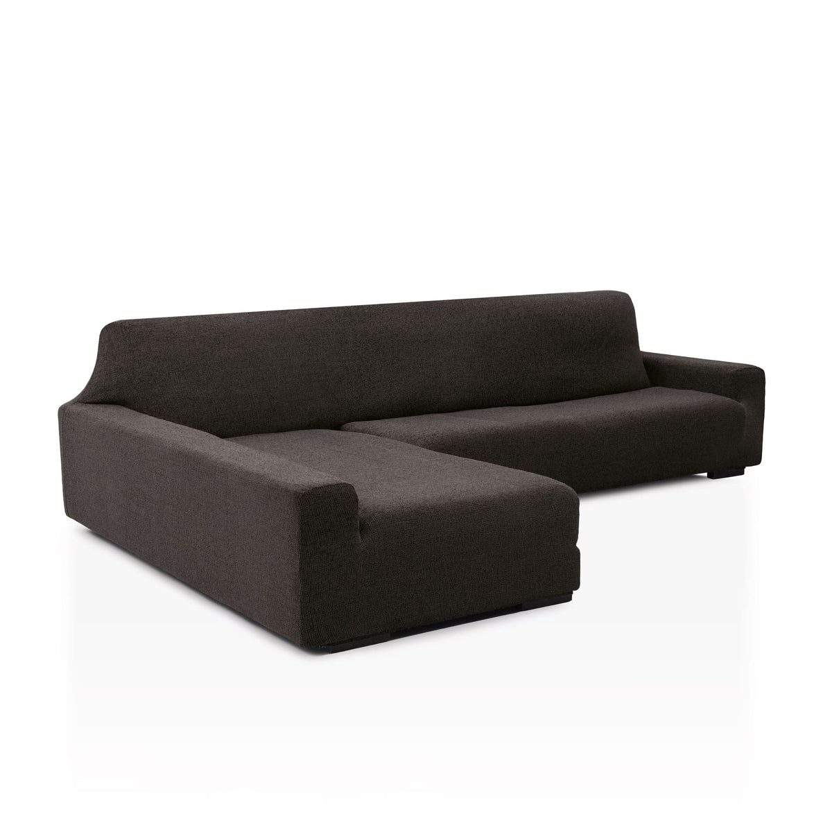 Funda de chaise longue elástica Soraya en color Chocolate, brazo largo, lado izquierdo