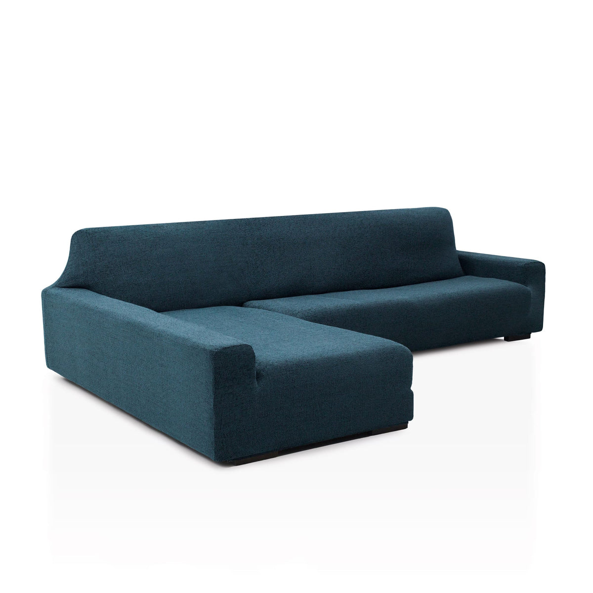 Funda de chaise longue elástica Soraya en color Azul petróleo, brazo largo, lado izquierdo