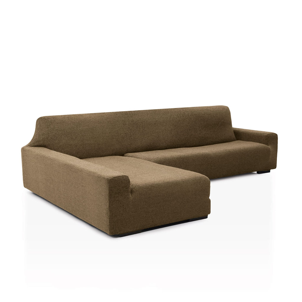 Funda de chaise longue elástica Soraya en color Camel, brazo largo, lado izquierdo