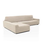 Funda de chaise longue elástica Soraya en color Marfil, brazo largo, lado izquierdo
