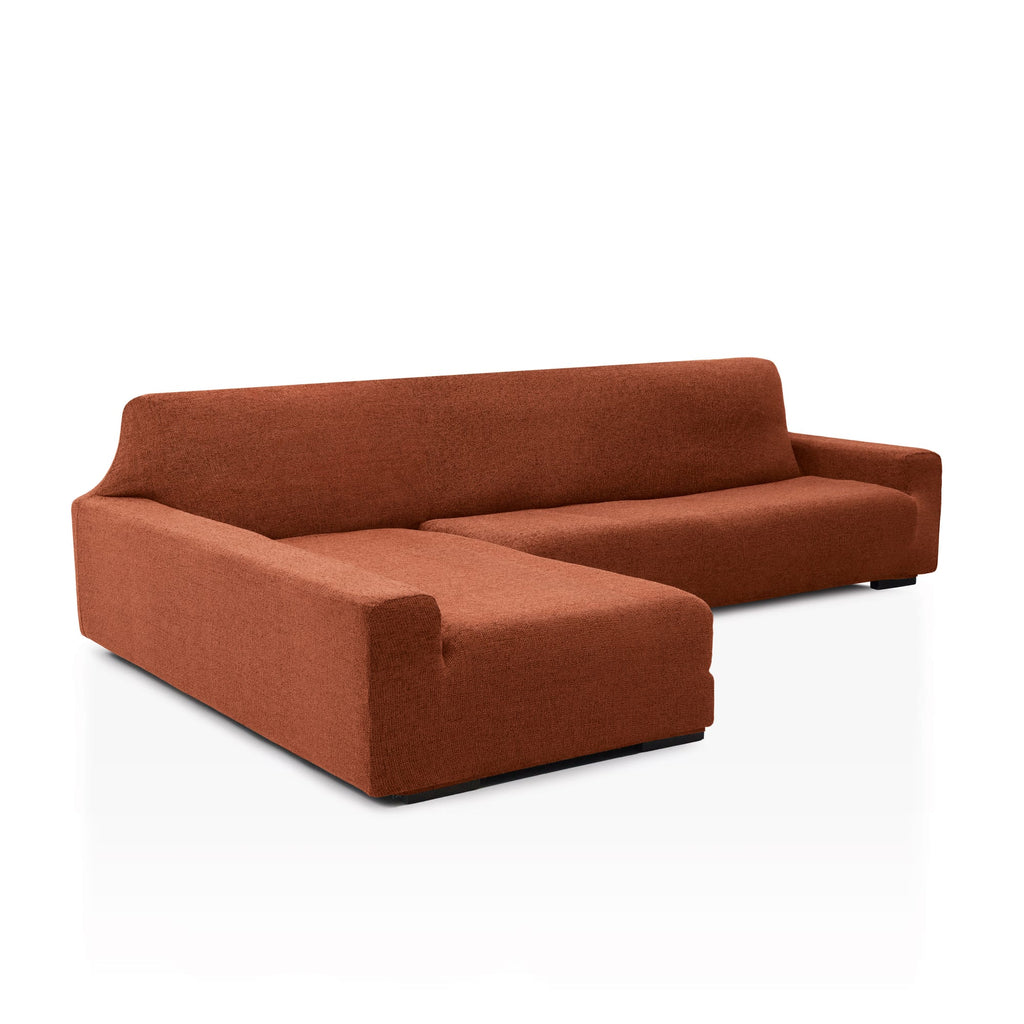 Funda de chaise longue elástica Soraya en color Teja, brazo largo, lado izquierdo