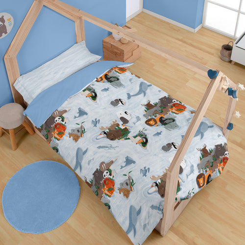 Dúo Funda Nórdica y Almohada Animals | 50% Algodón - 50% Poliéster - Multicolor