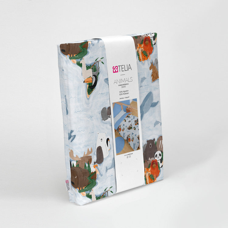 Dúo Funda Nórdica y Almohada Animals | 50% Algodón - 50% Poliéster - Multicolor