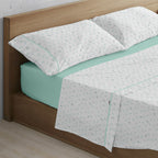 Juego de Sábanas Estampadas Lucy con Biés | 50% Algodón - 50% Poliéster 144 hilos - Aqua