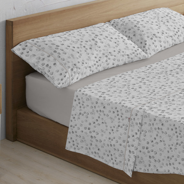 Juego de Sábanas Estampadas Abi con Biés | 50% Algodón - 50% Poliéster 144 hilos - Plomo