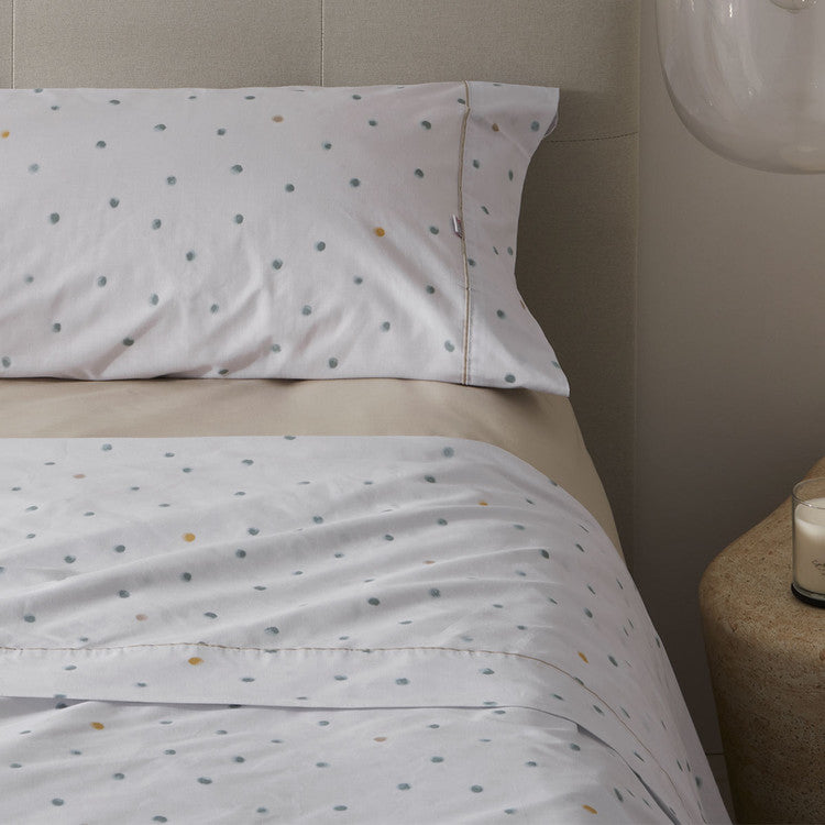 Juego de Sábanas Estampadas Dots con Biés | 50% Algodón - 50% Poliéster 144 hilos - Verde