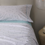 Juego de Sábanas Estampadas Dots con Biés | 50% Algodón - 50% Poliéster 144 hilos - Aqua