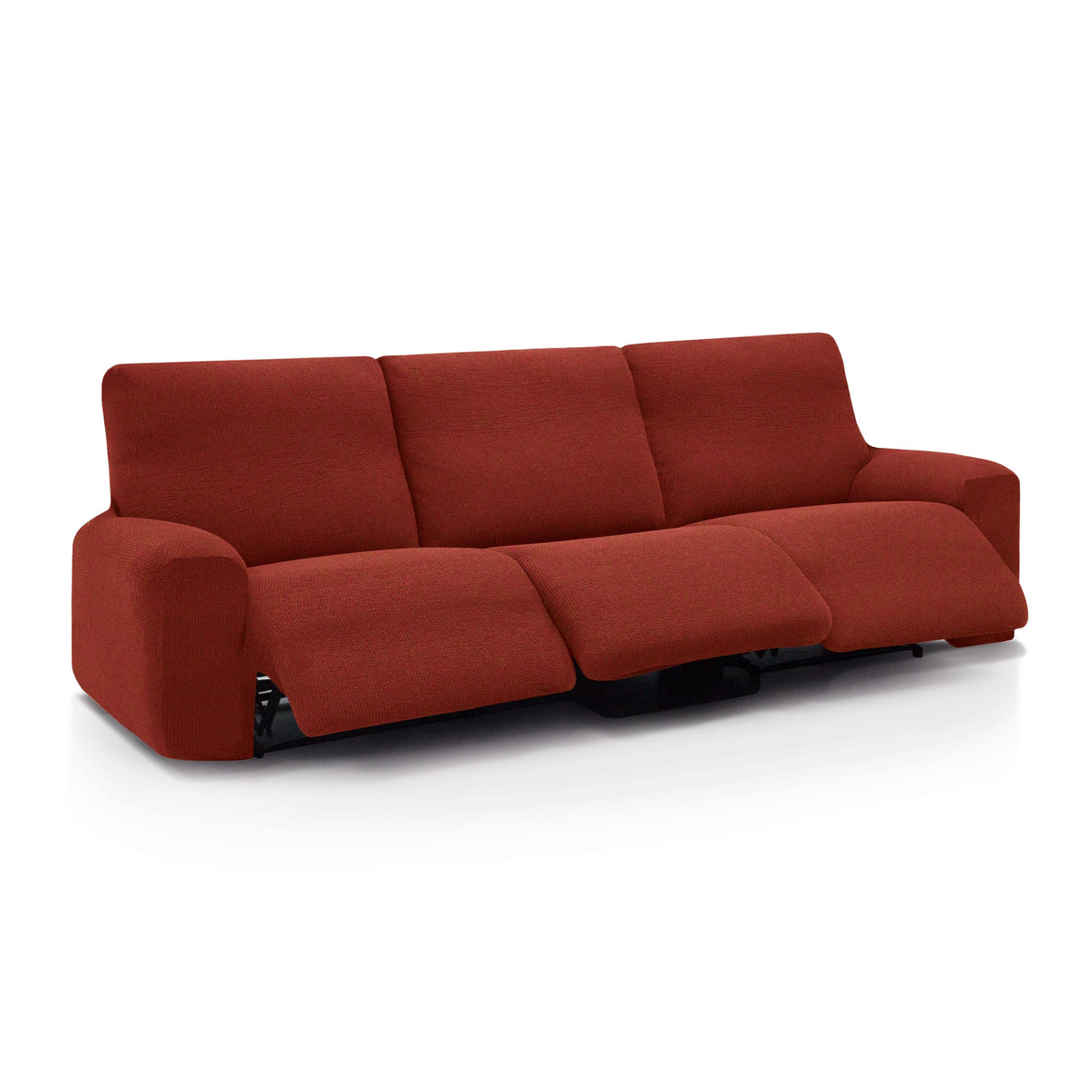 Funda de sofá relax elástica Willy de 3 plazas con pies juntos (modelo en Caldera/Teja)